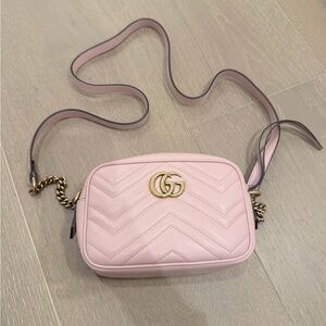Gucci Pale Pink Chevron Quilted Leather Crossbody with Gold GG